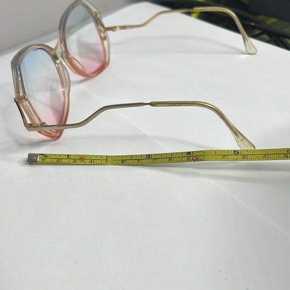 Luxottica Alexandra Vintage Sunglasses Clear Lucite Blue Pink Gradient Lenses